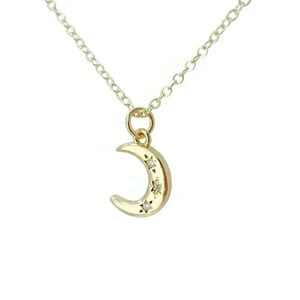 Crescent moon necklace, half moon delicate star jewelry